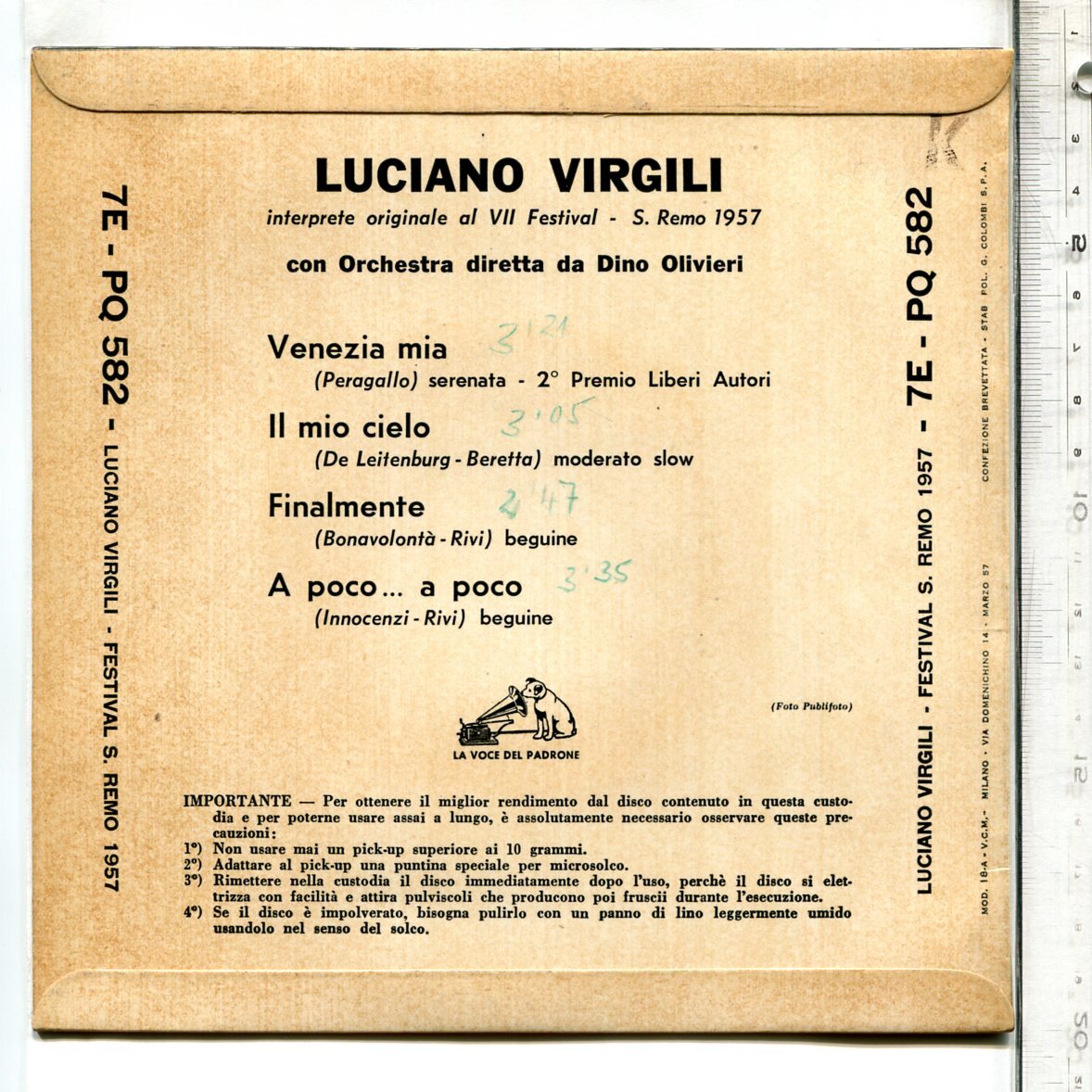 カンツォーネ◆イタリア・EP盤7E・PQ- 582「LUCIANO VIRGILI」◆ルチアーノ・ヴィルジリ(LUCIANO VIRGILI)◆Canzone Dischi Italiano_画像2