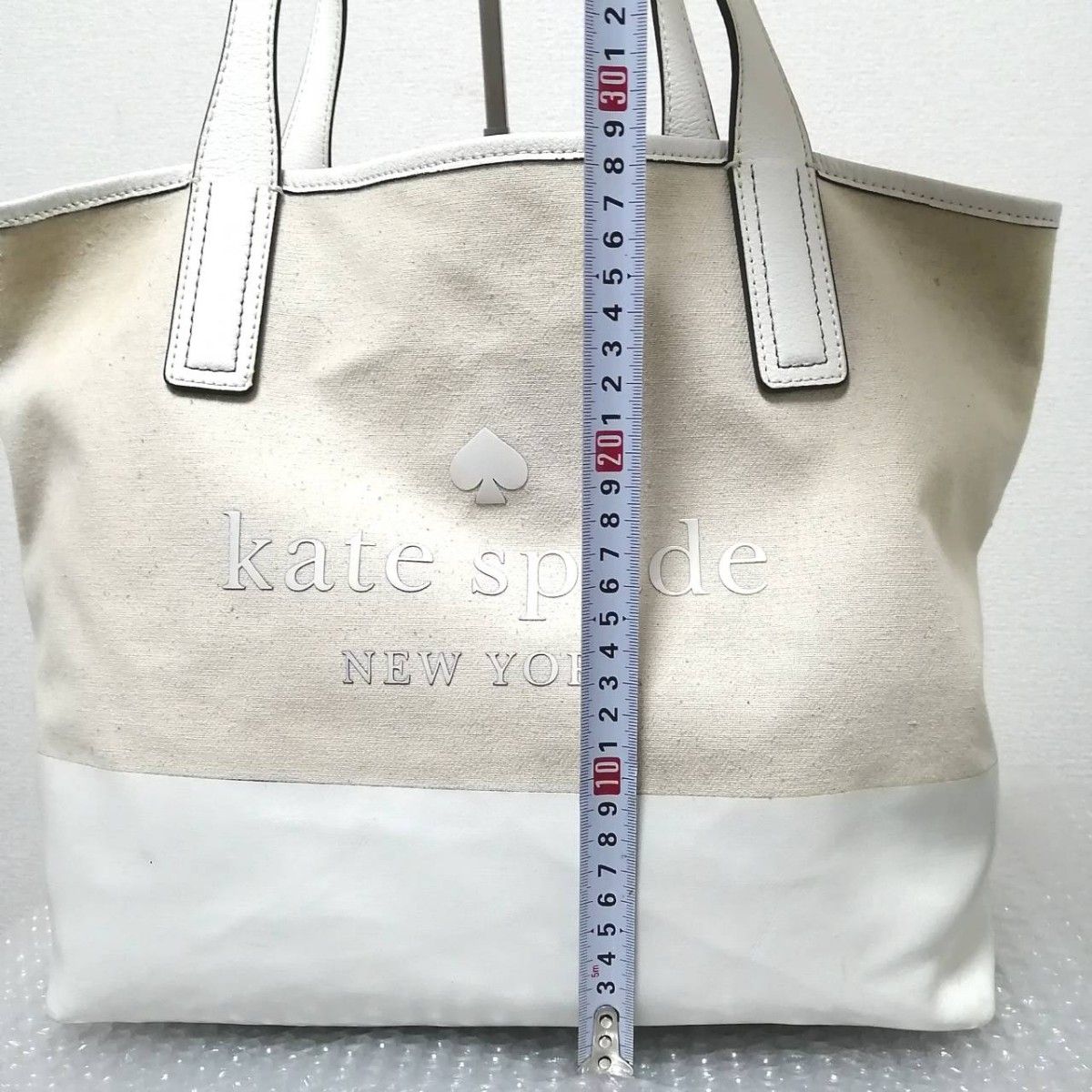 【Ａ4収納可】kate spade　ケイト・スペード　トートバッグ　キャンバス　白　ベージュ　ホワイト　肩掛け