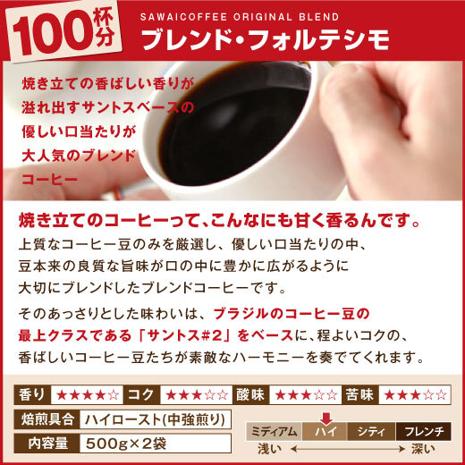 【新品・500g×4袋】澤井珈琲 ブレンドフォルテシモ 約200杯 中挽き レギュラーコーヒー 珈琲 コーヒー 豆 焙煎 ブラジル エチオピア