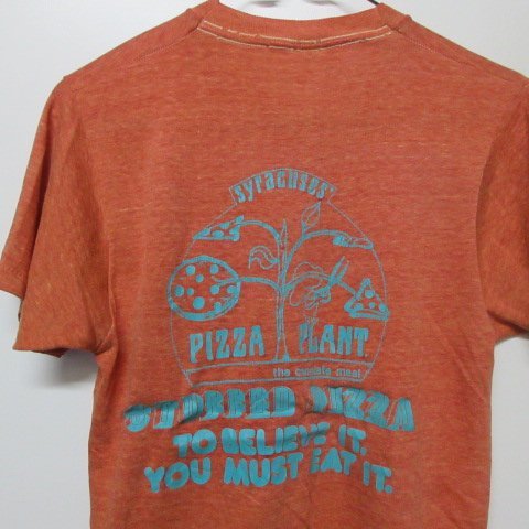 80s USA製 Tシャツ　S 茶系　ピザ　ビンテージ　オールド　アメカジ古着　sy3989_画像1