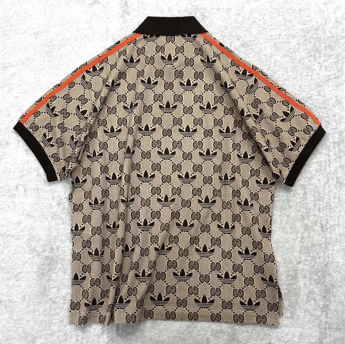 Sサイズ 新品未使用 GUCCI adidas GG トレフォイル ポロシャツ グッチ アディダス コラボ 半袖 Tシャツ トップス メンズ レア 総柄 正規品