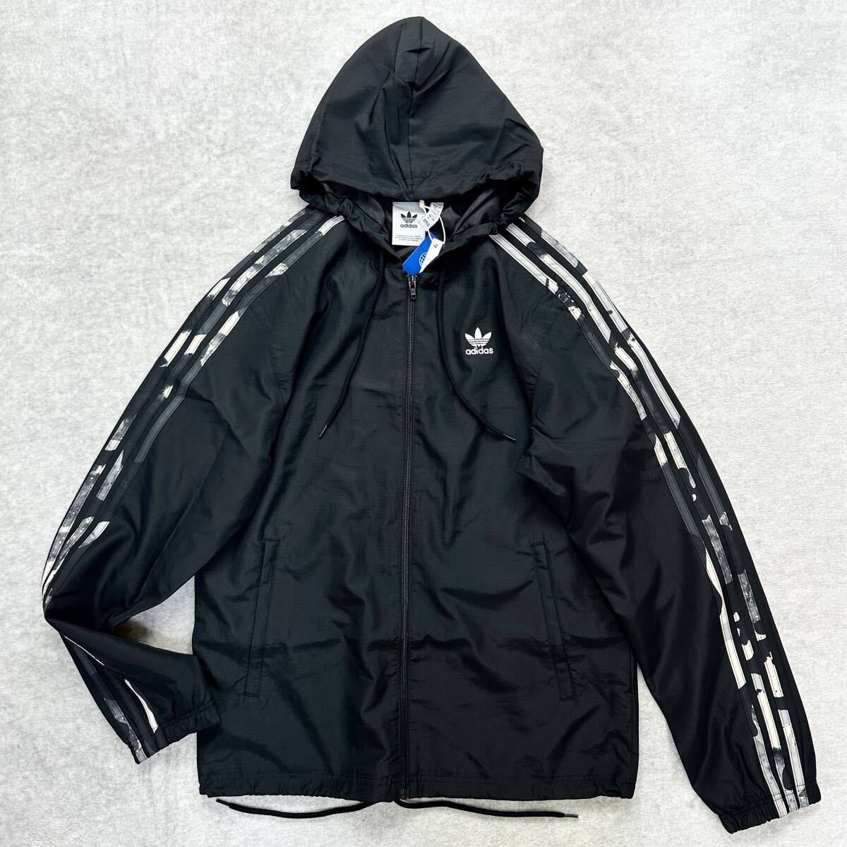 【格安送料】新品未使用 adidas Originals XLサイズ アディダス オリジナルス カモ 迷彩 ナイロン パーカー フーディ ゆるめ ブラック 黒_画像1