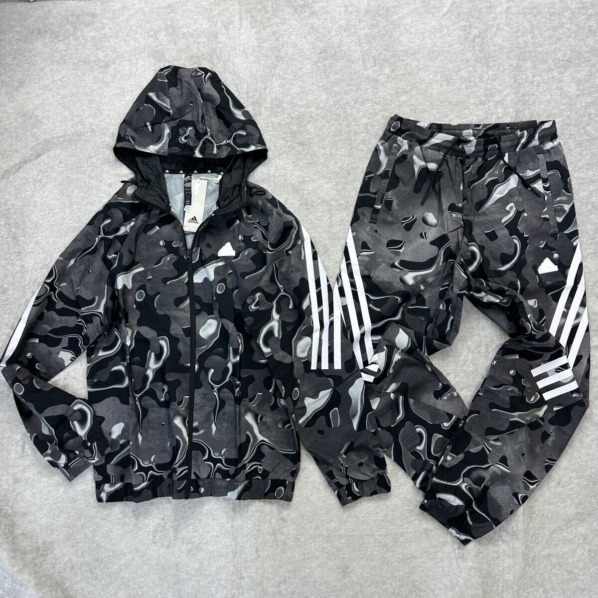 【格安送料】新品未使用 adidas 上XL 下L アディダス 総柄 パーカー セットアップ ボトムス ジョガーパンツ 軽量 ウーブン ナイロン 正規品の画像1