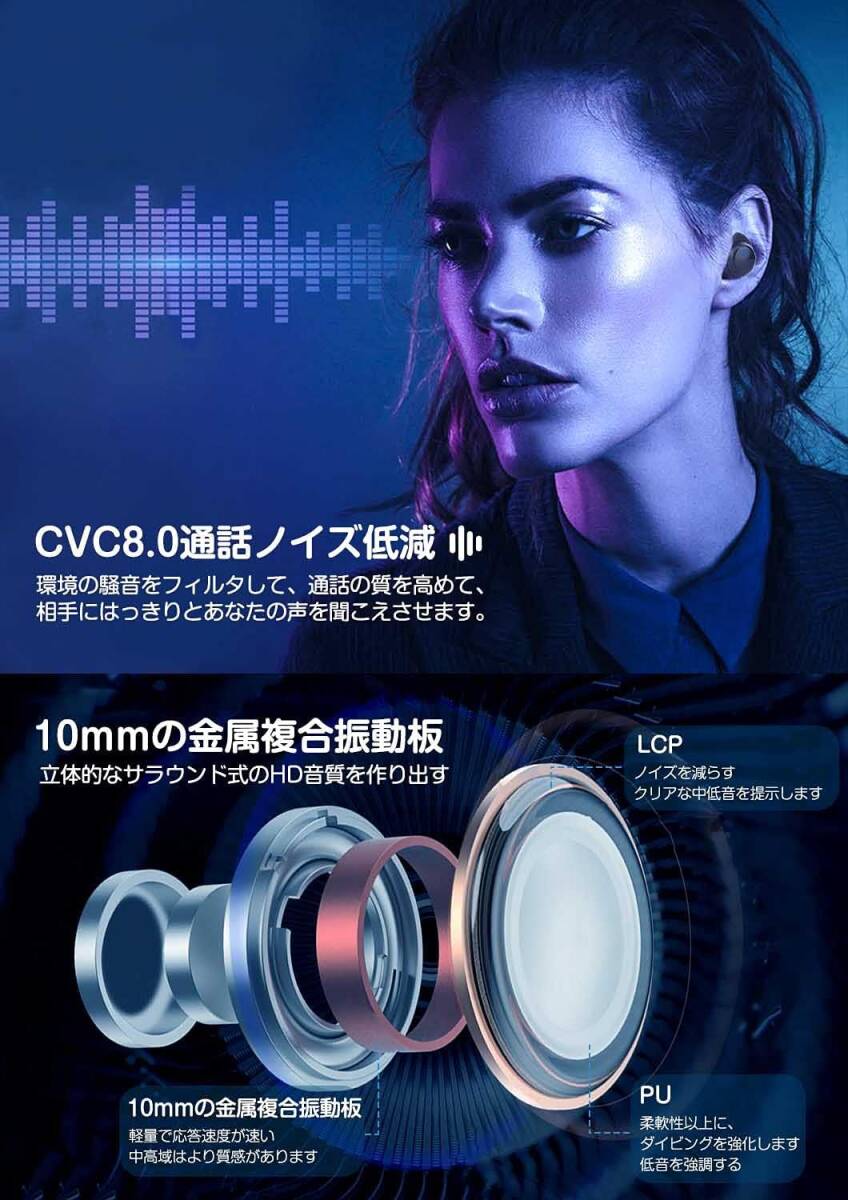 値下 送料込 2021版 Bluetooth5.2 瞬時接続 ワイヤレスイヤホン HiFi ブルートゥース LED電量表示 防水 自動ペアリング iPhone/Android対応