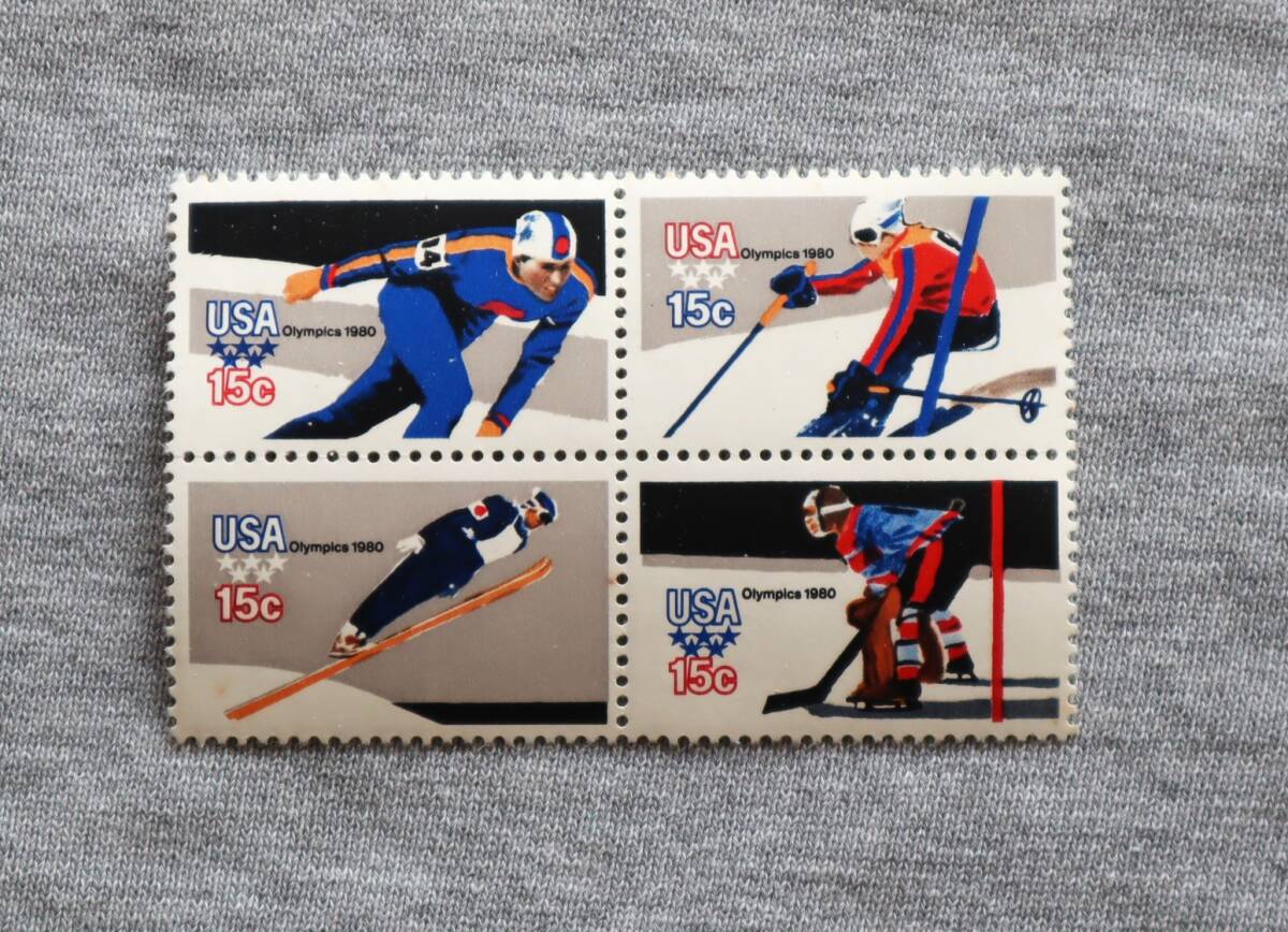 USA69　アメリカ　1980年　1980年オリンピック大会記念（4次）　4種　4枚ブロック・田型1枚_画像2