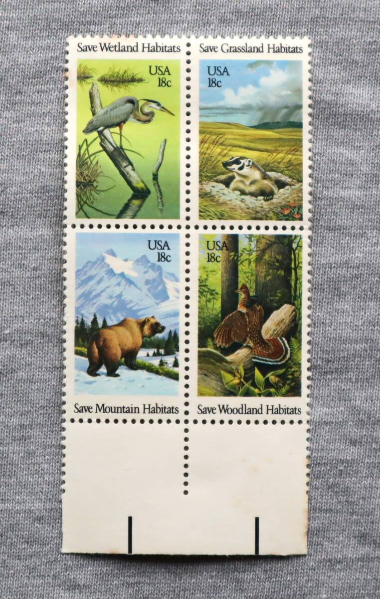 USA99 アメリカ 1981年 アメリカ野生動物生息地保護切手 4種 田型 4枚ブロック1枚の画像2