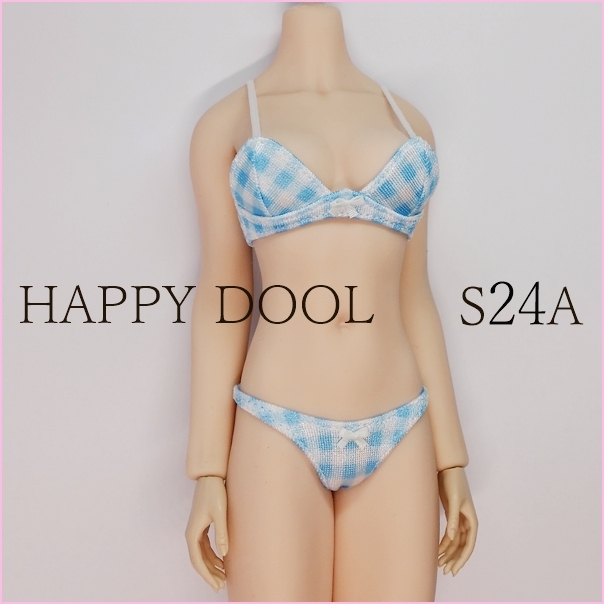 TBLeague 【Happy Doll】S24A 水色チェックブラセット / リボン白 下着 1/6 Phicen ファイセン_画像1
