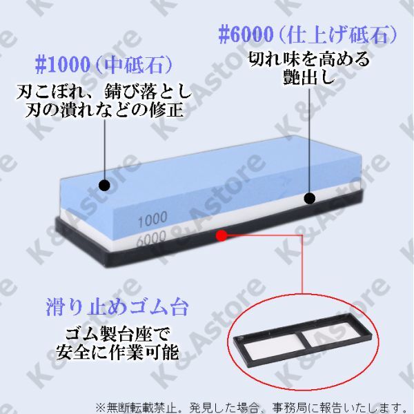 両面砥石 シャープナー キッチン 料理 刃物 包丁研ぎ 研ぎ石 研磨 ハサミ ナイフ スライサー 工具 ゴム台座付き 1000番 6000番