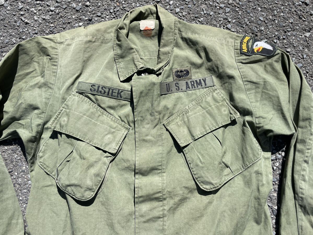 アメリカ軍 古着 ビンテージ 70s ジャングル ファティーグ ジャケット S-R ベトナム戦US ARMY 米軍実物 リップ USA購入_画像2