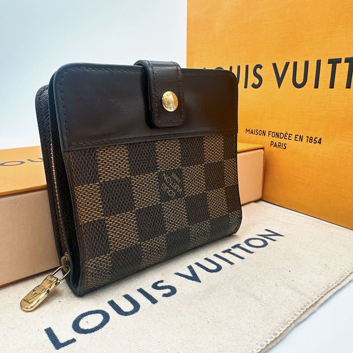 2922【美品】LOUIS VUITTON ルイヴィトン ダミエ コンパクトジップ ラウンドファスナー 二つ折り財布 ウォレット N61668/CA1016_画像1