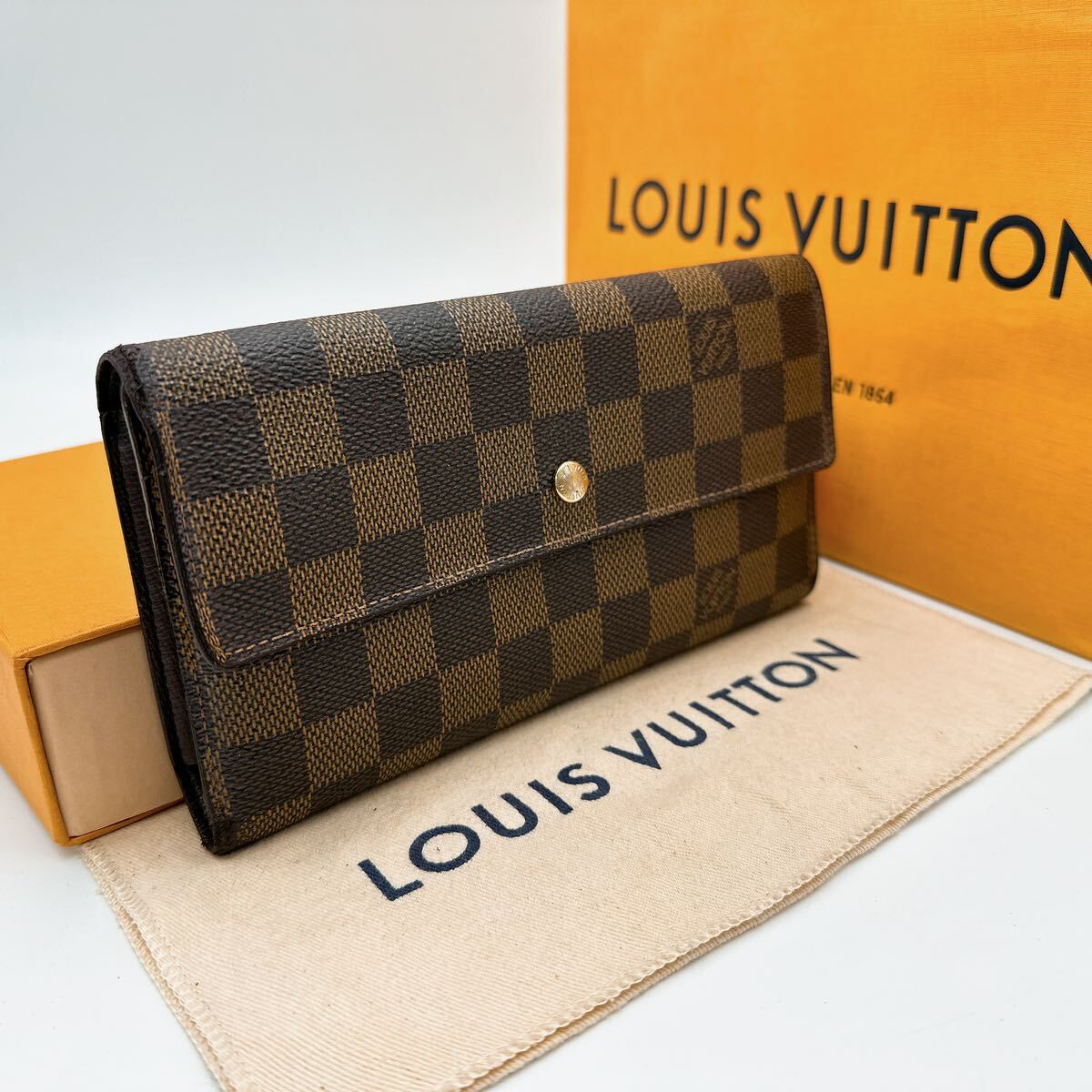 2624【美品】LOUIS VUITTON ルイヴィトン ダミエ ポルトフォイユ インターナショナル 三つ折り財布 長財布 ウォレット N61217/FL1026_画像1