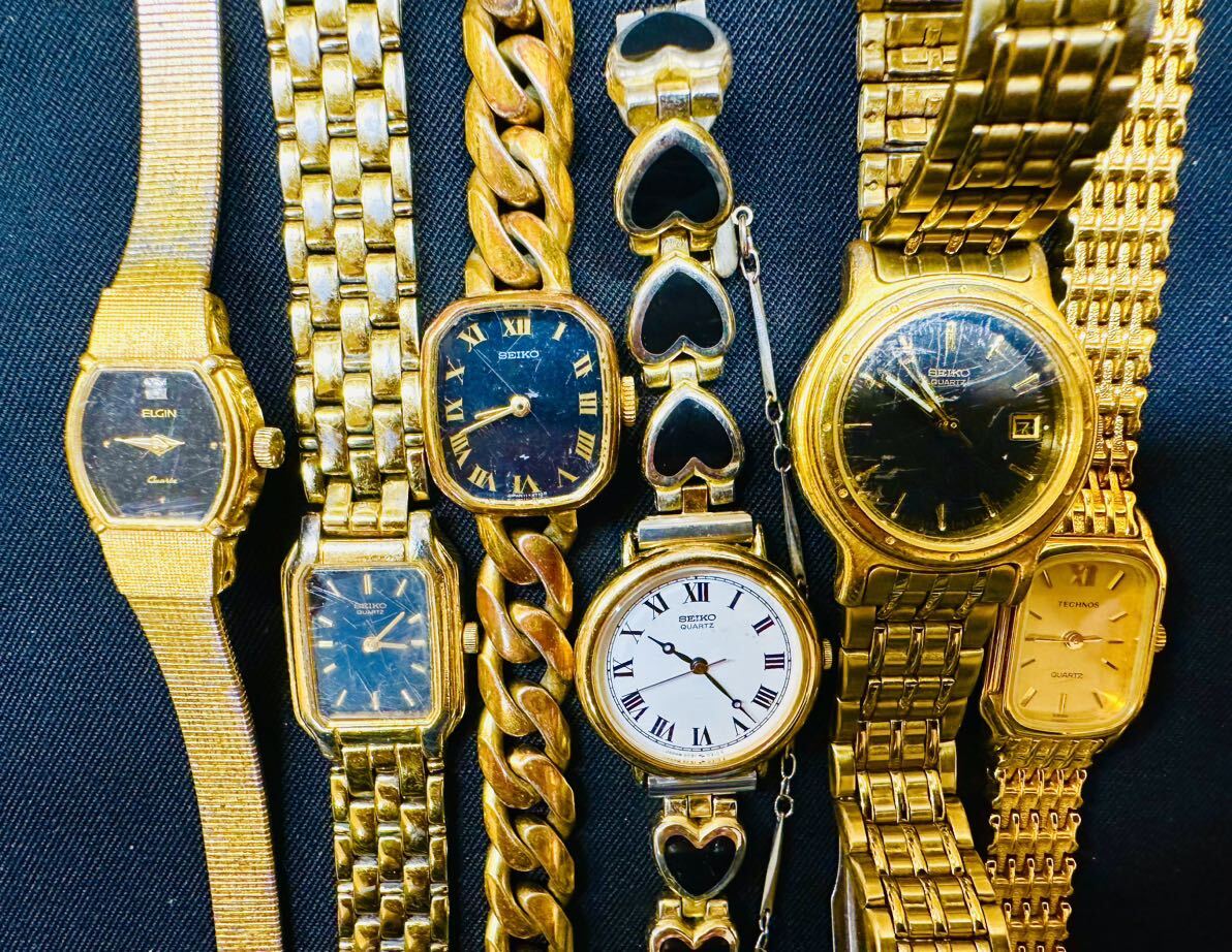 ゴールドカラーのみ 腕時計 140本 大量 SEIKO TECHNOS ELGIN WALTHAM CITIZEN BUREN REGUNO GUESS LANCEL ALBA 等まとめてセットF98の画像2