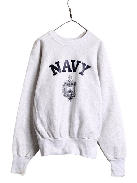 90s USA製 USN プリント スウェット トレーナー メンズ S 古着 90年代 オールド NAVY ネイビー リバース タイプ ミリタリー 軍物 裏起毛 灰