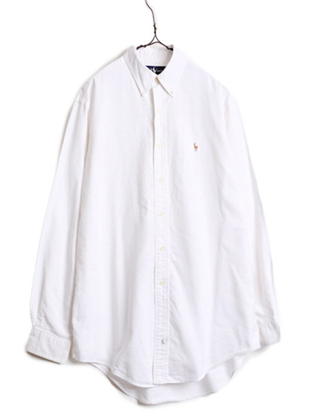 90s ラルフローレン オックスフォード 長袖 ボタンダウン シャツ メンズ M 程 古着 90年代 オールド ポロ コットン ワイシャツ YARMOUTH 白