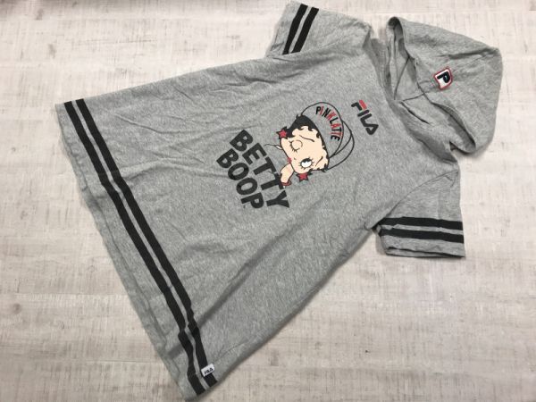 フィラ FILA × PINK-latte ピンクラテ × BETTY BOOP ベティーブープ トリプルコラボ ロング丈 半袖Tシャツ パーカー レディース XS_画像1