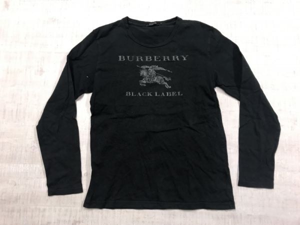 バーバリー ブラックレーベル BURBERRY BLACK LABEL ロンT 長袖Tシャツ カットソー レディース 日本製 2 黒 三陽商会記載有り_画像1