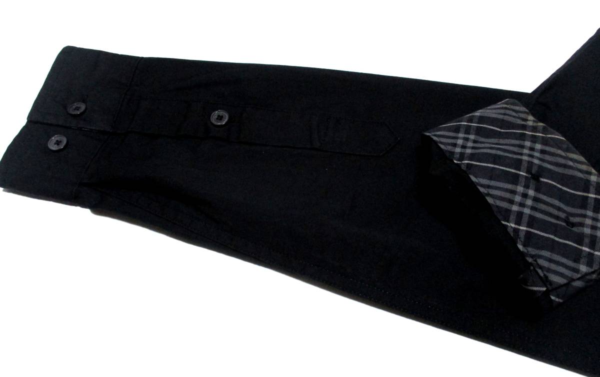 極美品 バーバリーブラックレーベル グレーホース刺繍 襟首・前立て・袖口裏ノバチェック ストレッチ ボタンダウンシャツ サイズ M(2)の画像5