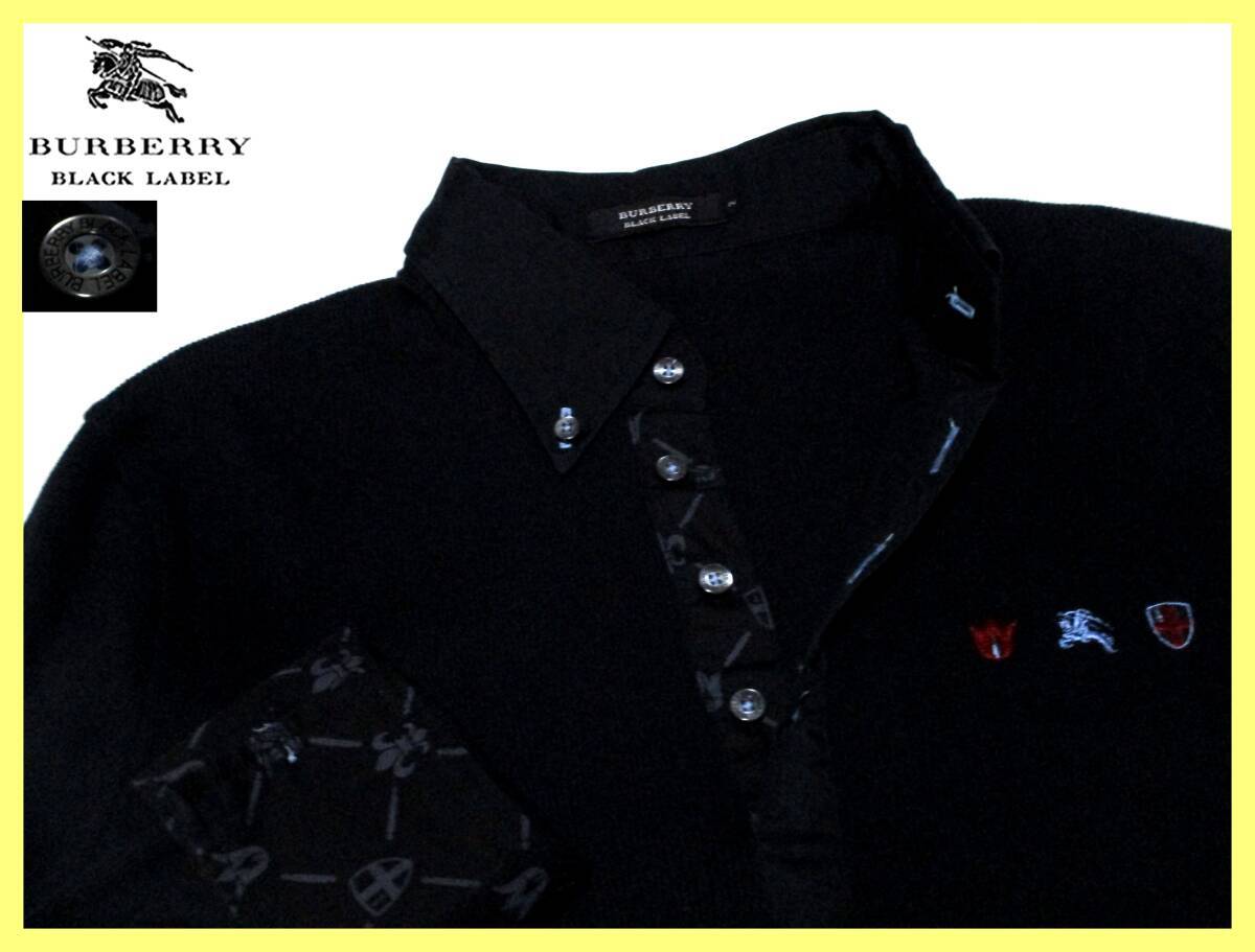 激レア 大人気サイズ L(3) バーバリーブラックレーベル ホース刺繍 前立て・袖口裏モノグラムデザイン リブニット ボタンダウンシャツ