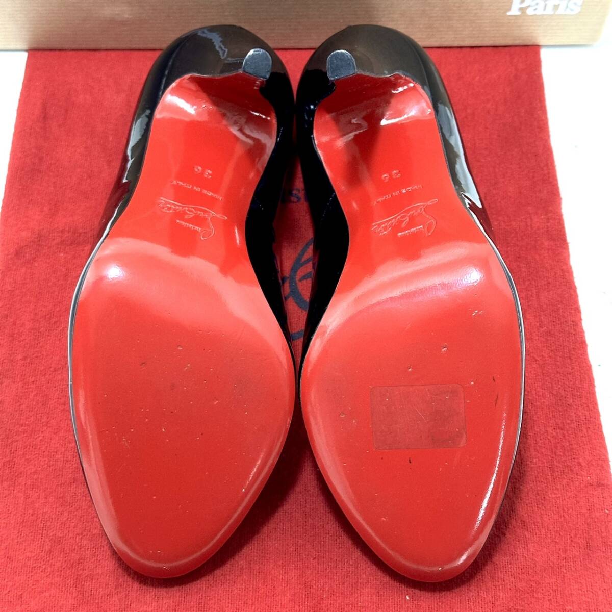 美品☆人気デザイン☆Christian Louboutin クリスチャンルブタン ハイヒール パンプス ブラック 36 黒 RON RON 100 PATENT CALF パテント_画像7