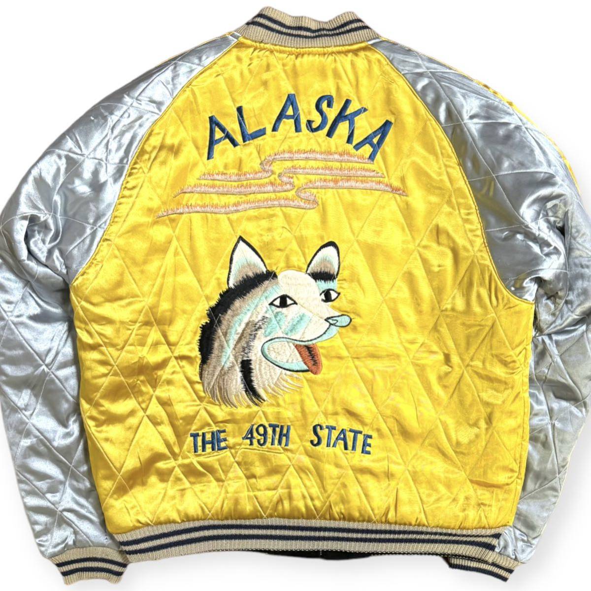 稀少 TAILOR東洋 別珍×サテン ALASKA リバーシブル スカジャン スーベニアジャケット 2005年モデル 犬ぞり刺繍_画像2