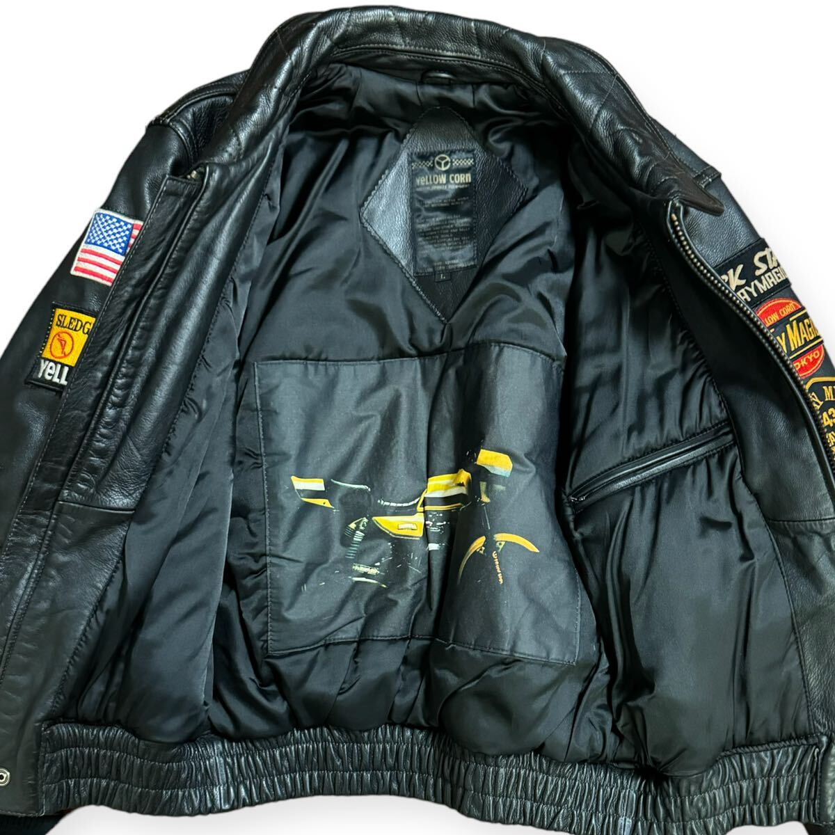 美品 YELLOW CORN 本革 レザージャケット フルデコ バックロゴ 美品 YELLOW CORN 本革 レザージャケット フルデコ バックロゴ