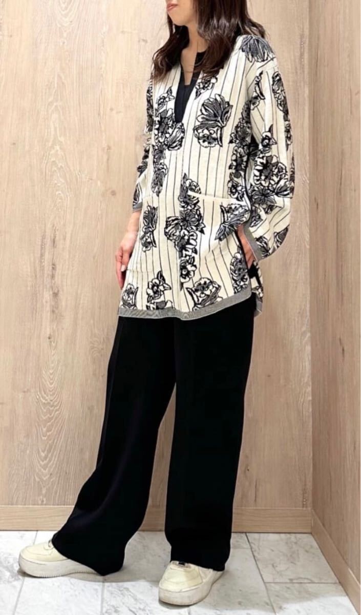 定価5.6万 JOSEPH floral jacquard tunic サイズM ホワイト サイドスリット 花柄 ストライプ チュニック