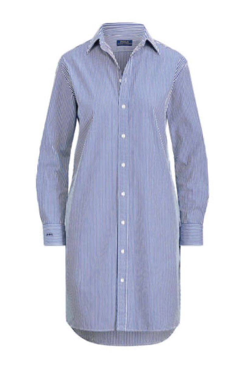 定価2.5万 極美品 POLO RALPH LAUREN ラルフローレン モノグラム コットンシャツドレス シャツワンピース ストライプ ロゴ刺繍 サイズ2