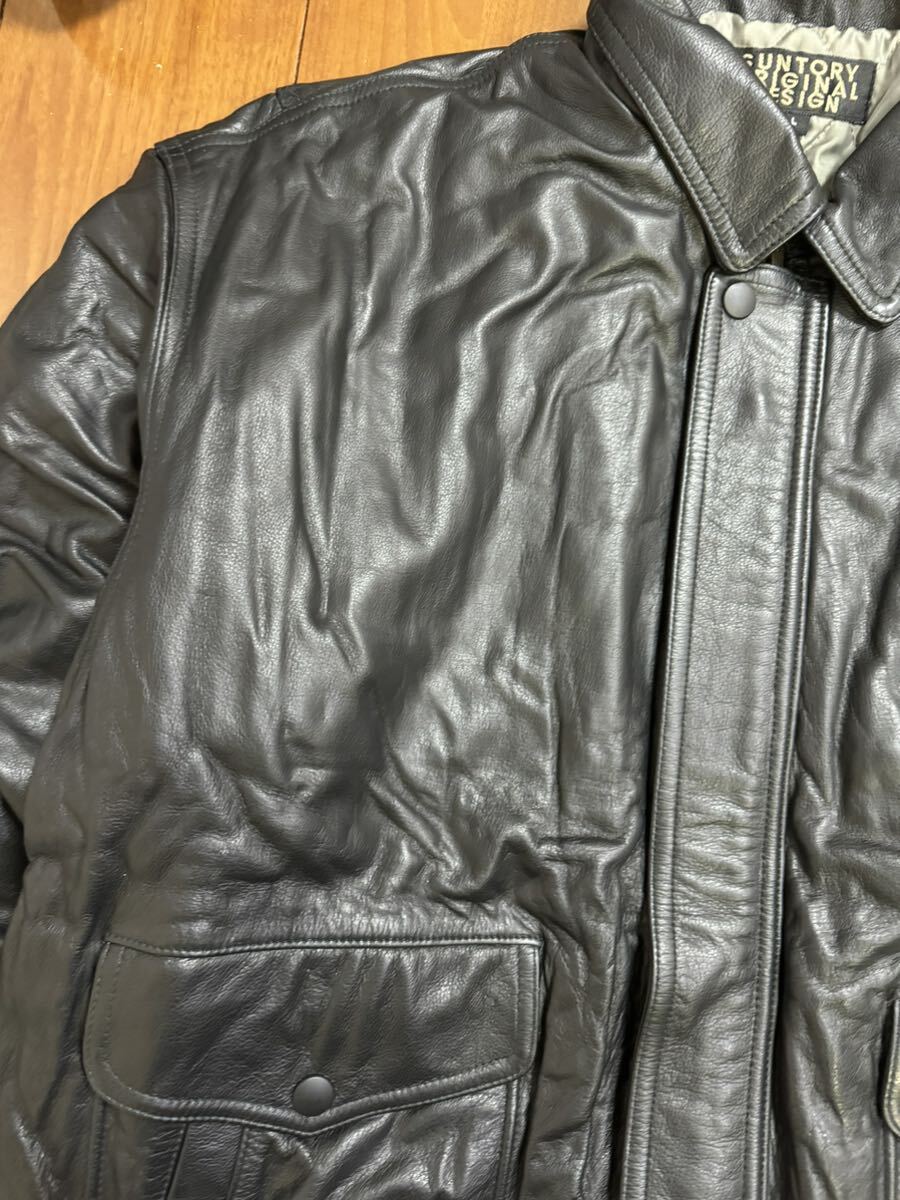 美品 SUNTORY BOSSジャン 15周年記念復刻 1994年モデル レザージャケット 非売品 懸賞品 LLサイズ ブラック A-2 フライトジャケット_画像5