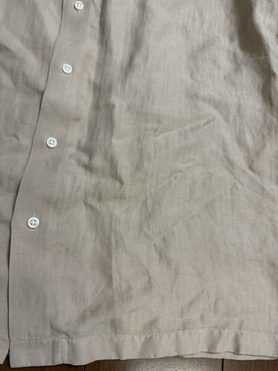 Polo by Ralph Lauren ラルフローレン 90s ロゴ刺繍 リネンシルク オープンカラーシャツ ヘリンボーン Lサイズ 半袖シャツ