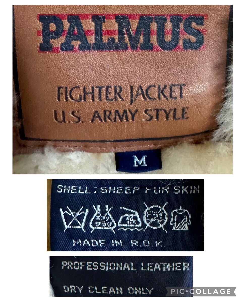 稀少 PALMUS 大戦モデル B-3 フライトジャケット 羊革 レザー シープスキン リアルムートン ブラウン Mサイズ_画像10