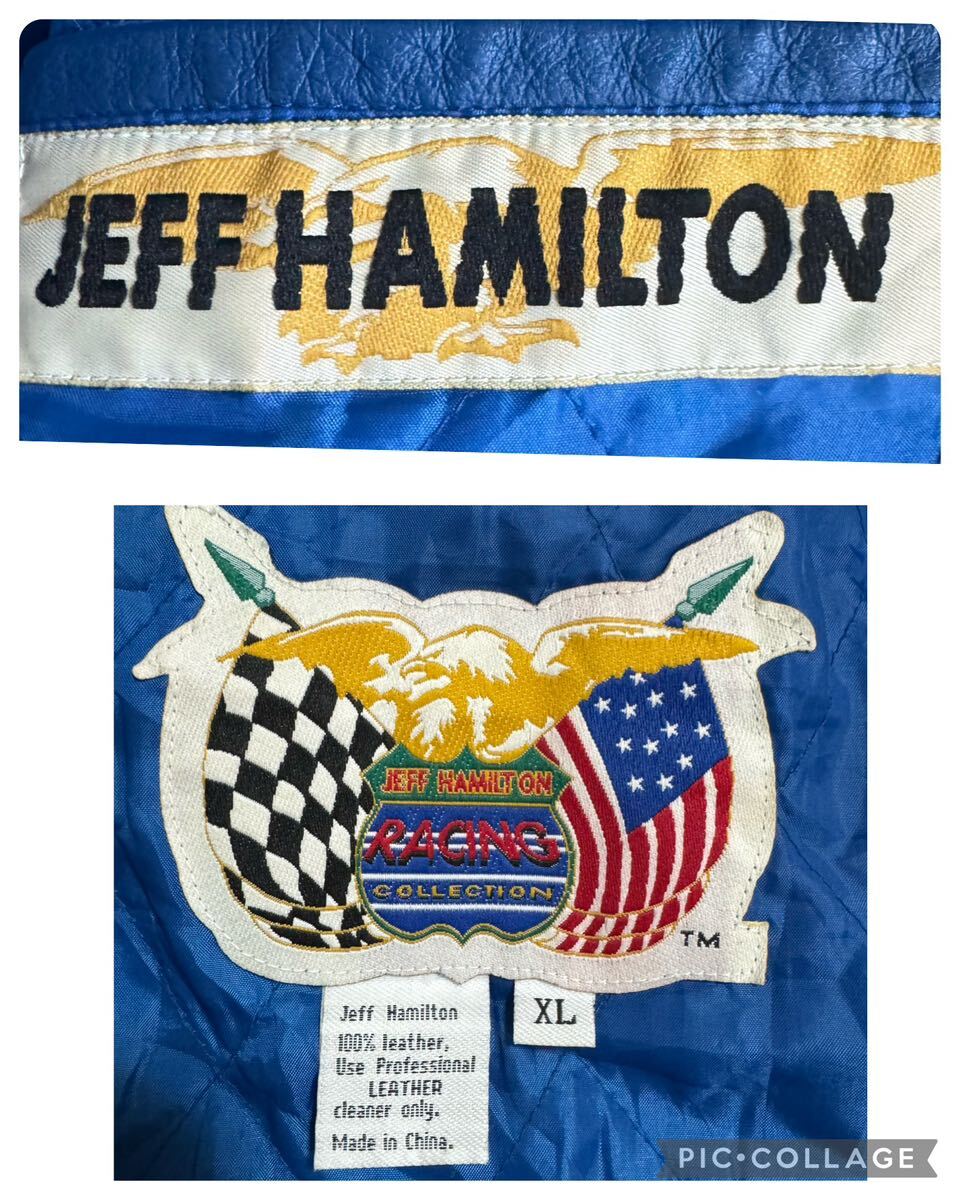 JEFF HAMILTON レザー レーシングジャケット オーバーサイズ XL 刺繍ワッペン