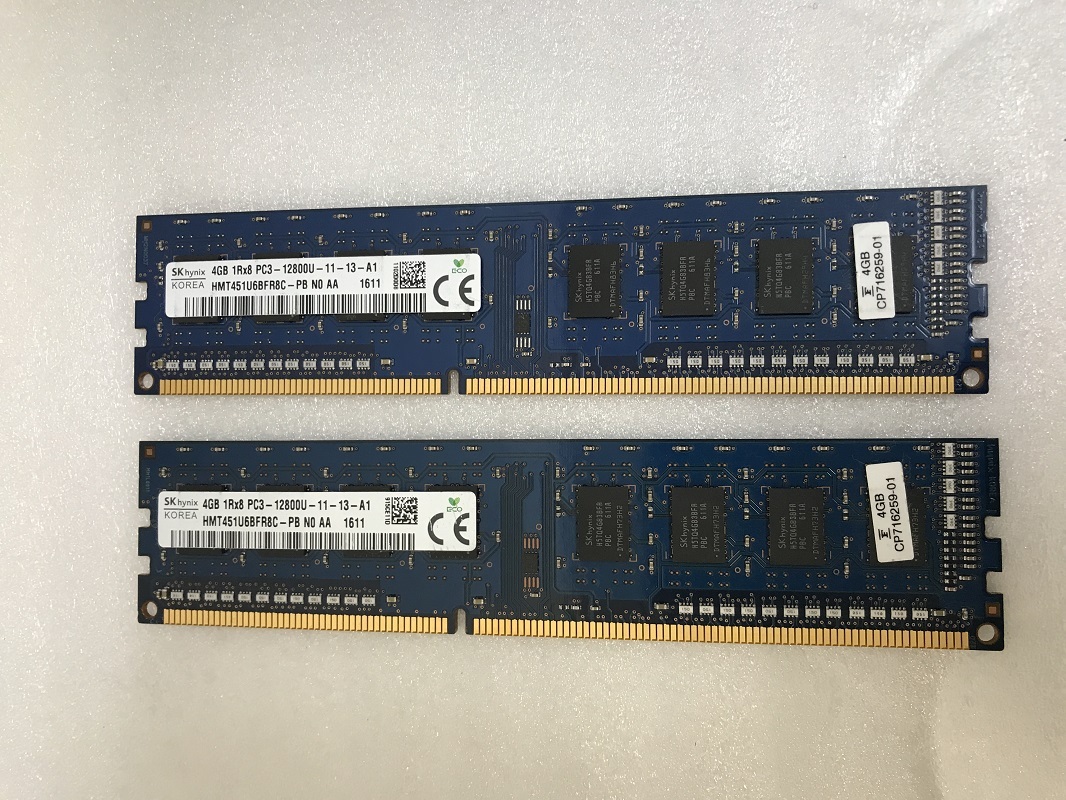 SK HYNIX 1Rx8 PC3-12800U 4GB 2枚組 1セット 8GB DDR3 デスクトップ用 メモリ DDR3-1600 4GB 2枚で 8GB DDR3 DESKTOP RAM_画像4