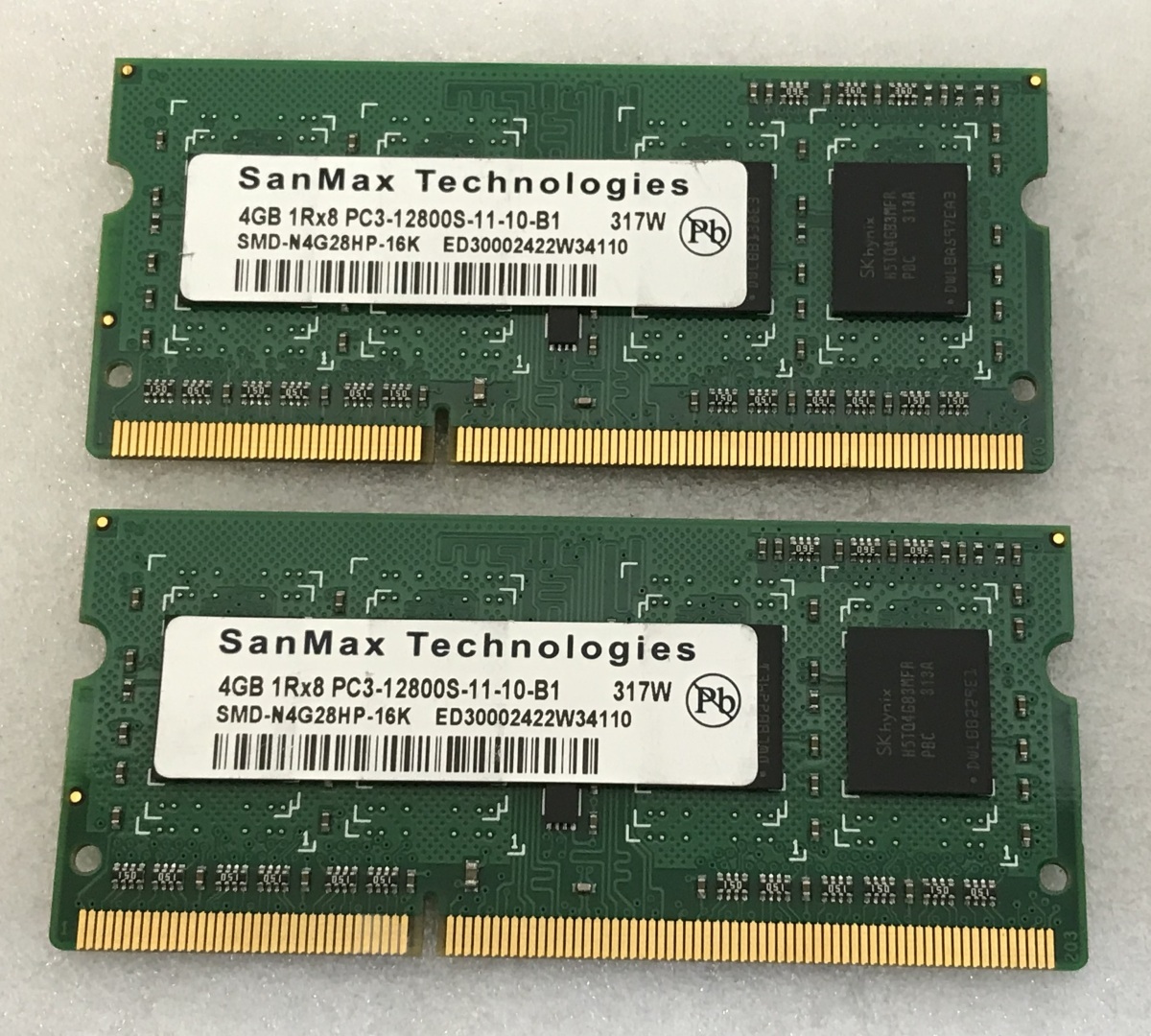 SANMAX 1Rx8 PC3-12800S 8GB 4GB 2枚で 8GB DDR3 ノートPC用 メモリ 204ピン DDR3-1600 4GB 2枚 PC3 12800 4GB 2枚 中古動作確認済の画像1