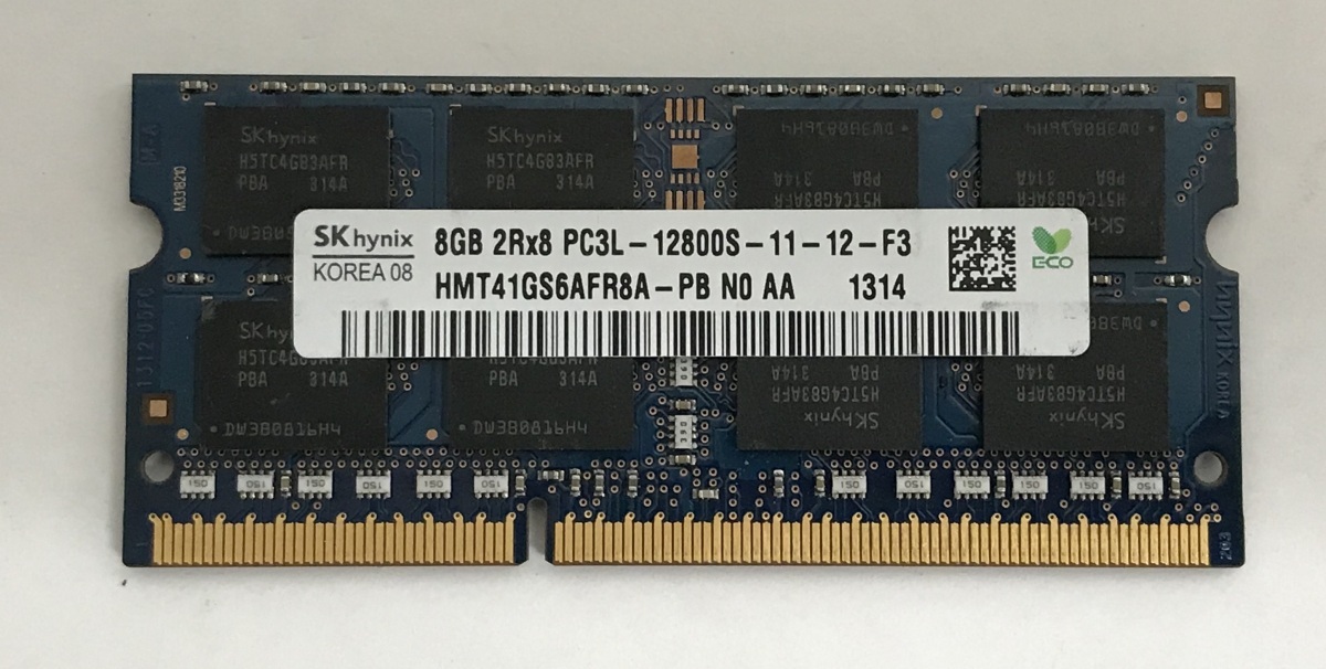 SK HYNIX 2RX8 PC3L-12800S 8GB 1枚 DDR3 ノートパソコン用メモリ 204ピン ECC無し DDR3L-1600 8GB DDR3 LAPTOP RAM_画像1