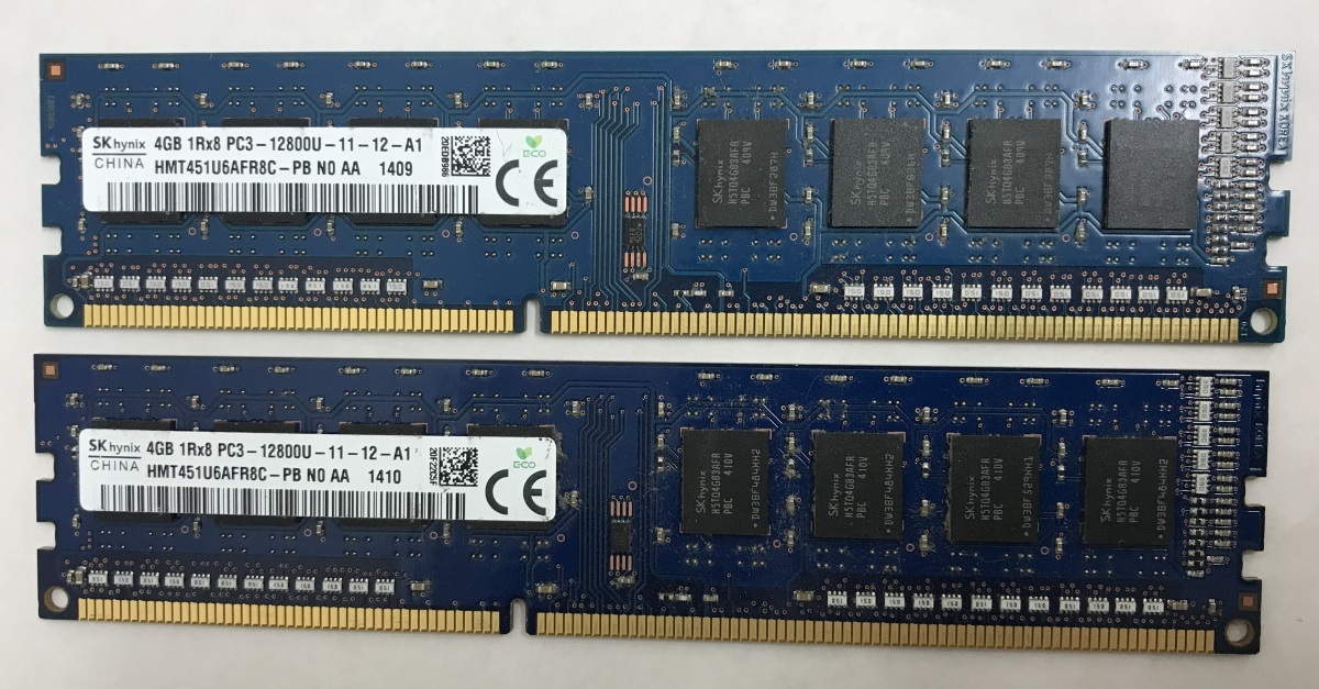 SK HYNIX 1Rx8 PC3-12800U 4GB 2枚組 1セット 8GB DDR3 デスクトップ用 メモリ DDR3-1600 4GB 2枚で 8GB DDR3 DESKTOP RAM_画像1