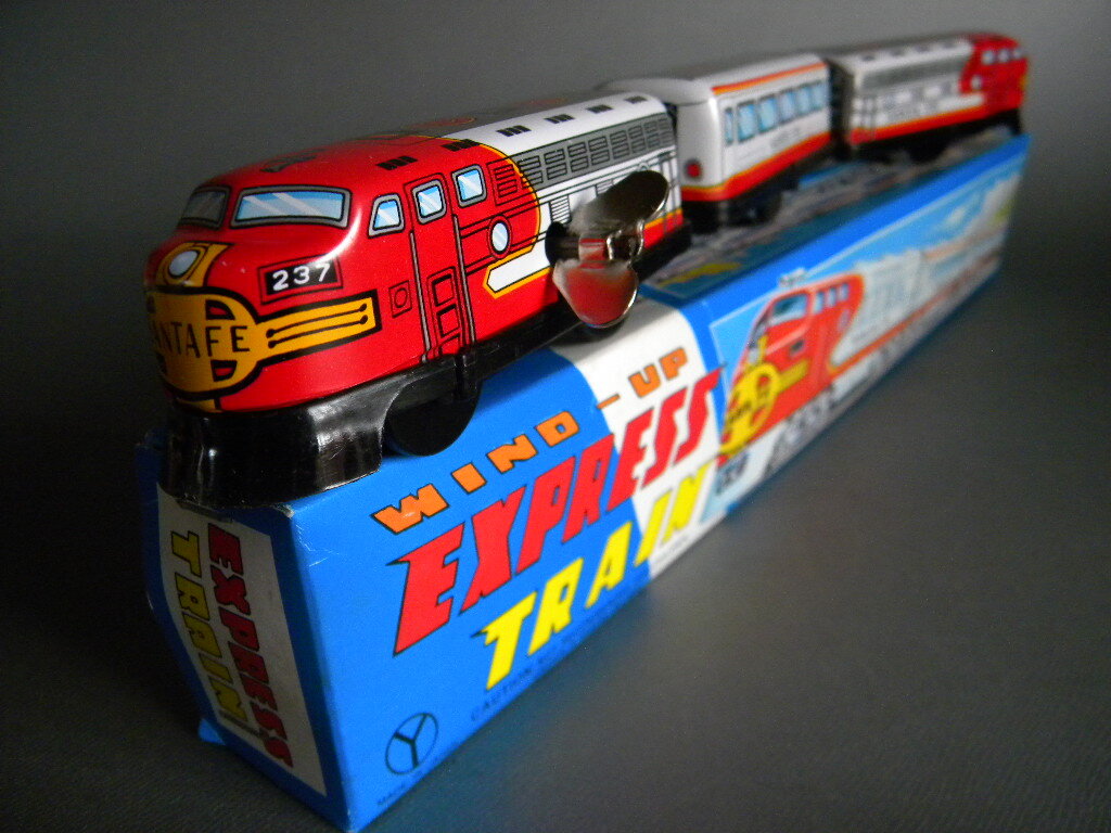 当時物 ★★EXPRESS TRAIN ゼンマイ走行 SANTA FE ゼンマイ作動良好 !! ブリキ 日本製 鉄道模型 おみやげ 電車★★未使用 デッドストック1の画像1