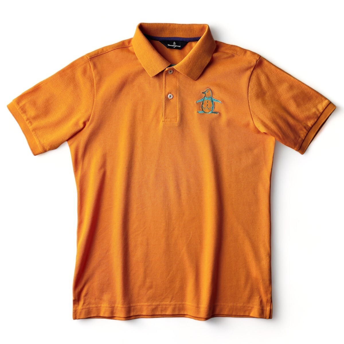 美品 / Munsingwear マンシングウェア / ドライ ストレッチ 半袖 ポロシャツ / メンズ M サイズ オレンジ デサント ロゴ刺繍 ゴルフウェアの画像3