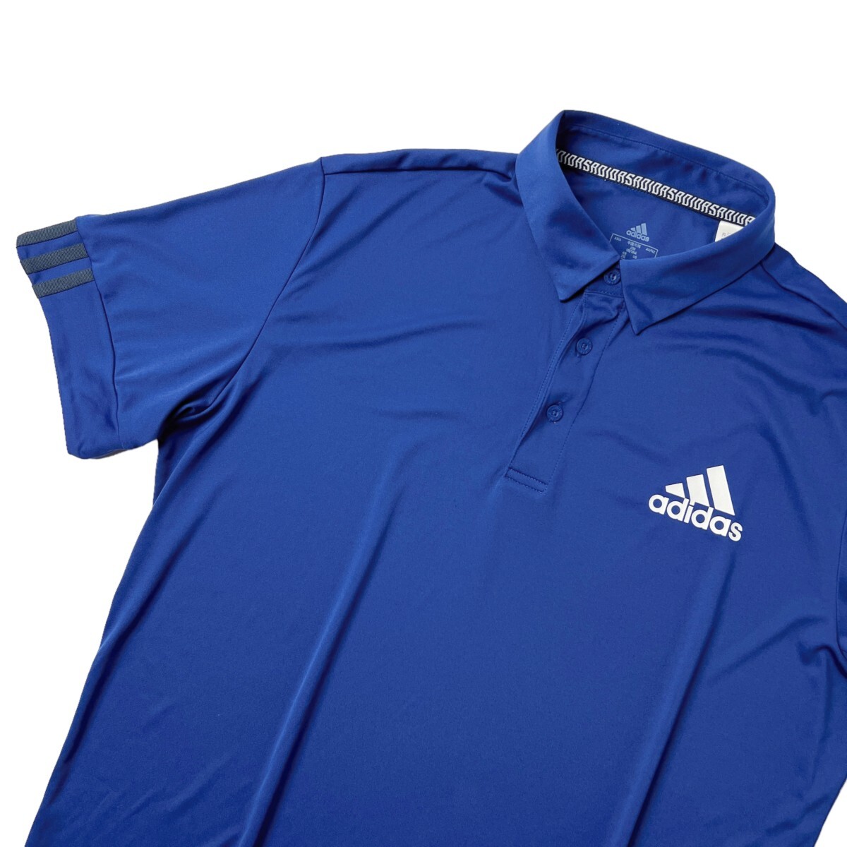 美品 adidas Golf アディダス ドライ ストレッチ 半袖 ポロシャツ メンズ XO (2XL) 大きいサイズ 青 ワンポイント シンプル ゴルフウェアの画像1