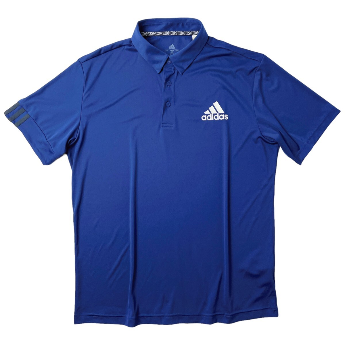 美品 adidas Golf アディダス ドライ ストレッチ 半袖 ポロシャツ メンズ XO (2XL) 大きいサイズ 青 ワンポイント シンプル ゴルフウェアの画像3