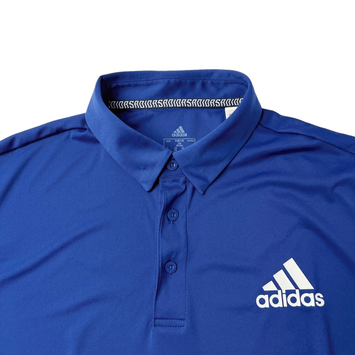 美品 adidas Golf アディダス ドライ ストレッチ 半袖 ポロシャツ メンズ XO (2XL) 大きいサイズ 青 ワンポイント シンプル ゴルフウェアの画像4