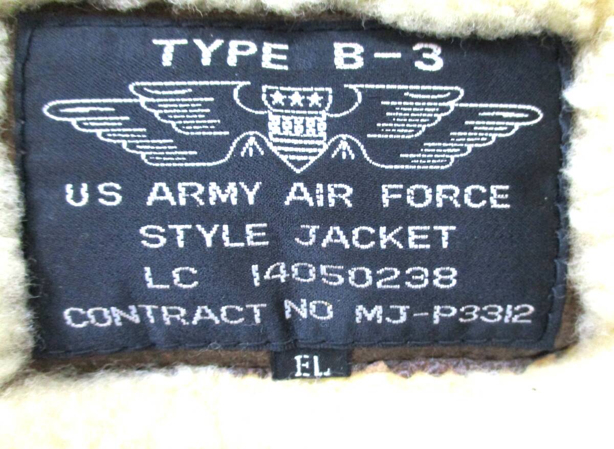 （中古） US ARMY AIR FORCE STYLE JACKET ヴィンテージ B-3 レザームートンフライトジャケット表記サイズELの画像8