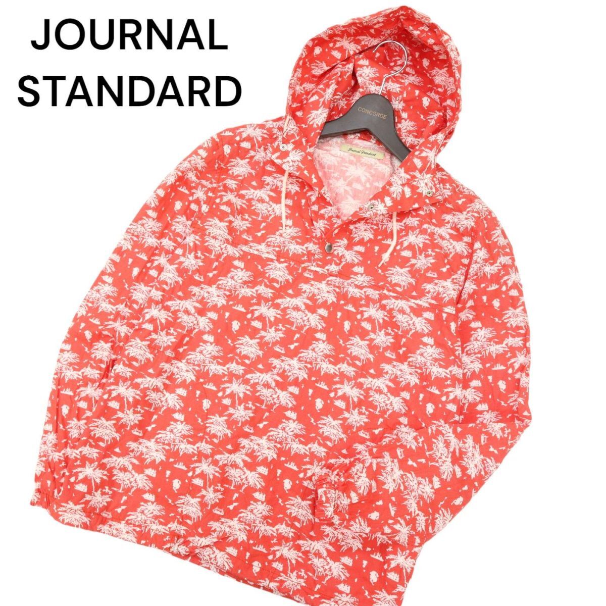 JOURNAL STANDARD ジャーナルスタンダード 【ヤシの木 リゾート 総柄】 ハーフ釦 プルオーバー パーカー Sz.L　メンズ 赤系　C4T01610_2#F_画像1