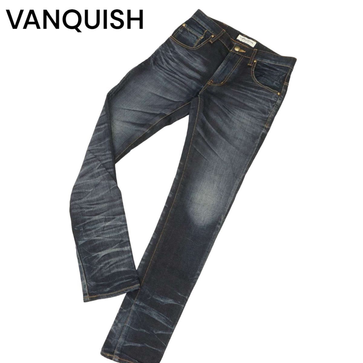 VANQUISH ヴァンキッシュ 加工★ コーティング タイトフィット ペグトップ デニム パンツ ジーンズ Sz.28　メンズ 日本製　C4B00980_2#R_画像1