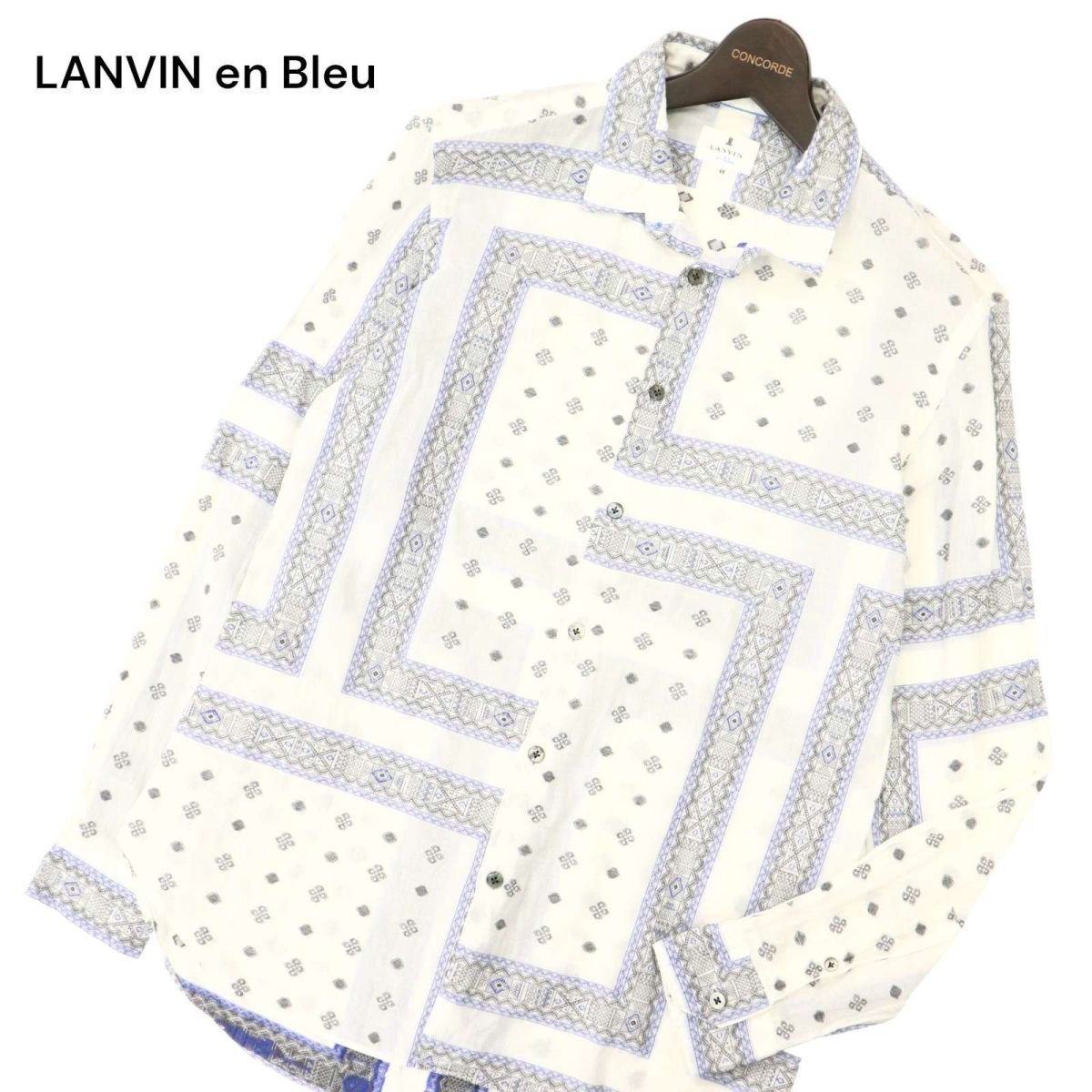 LANVIN en Bleu ランバン オン ブルー 通年 長袖 バンダナ総柄★ シャツ Sz.48　メンズ 白 日本製　C4T01719_2#C_画像1