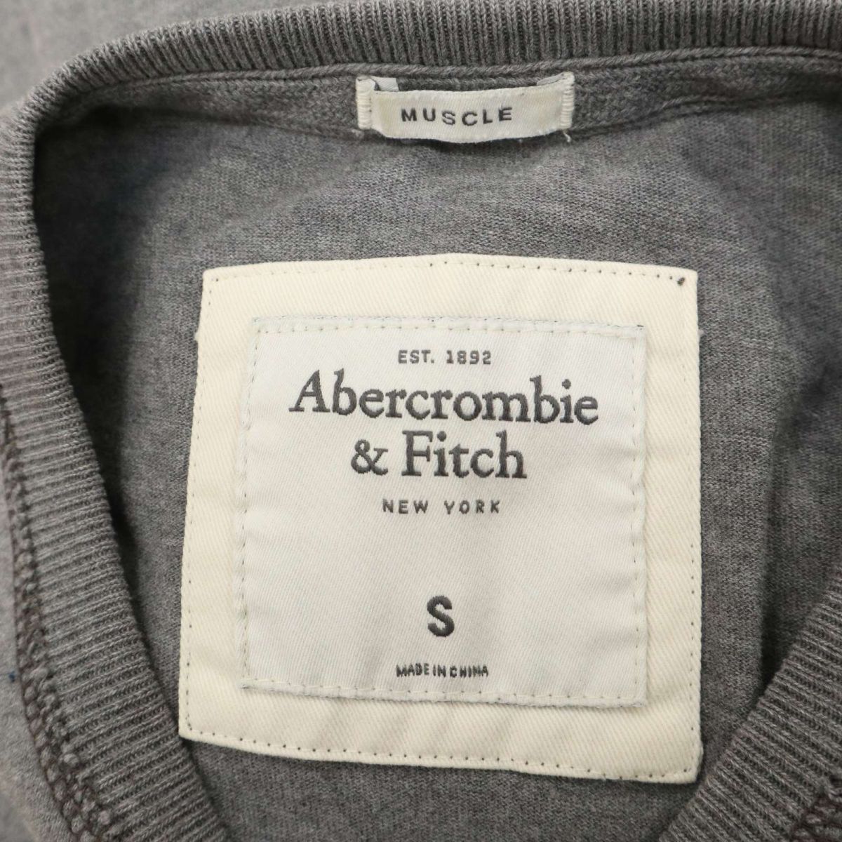 Abercrombie&Fitch アバクロンビー＆フィッチ 通年 長袖 ロゴパッチ刺繍★ カットソー ロンTシャツ Sz.S　メンズ グレー　C4T01881_3#F_画像6