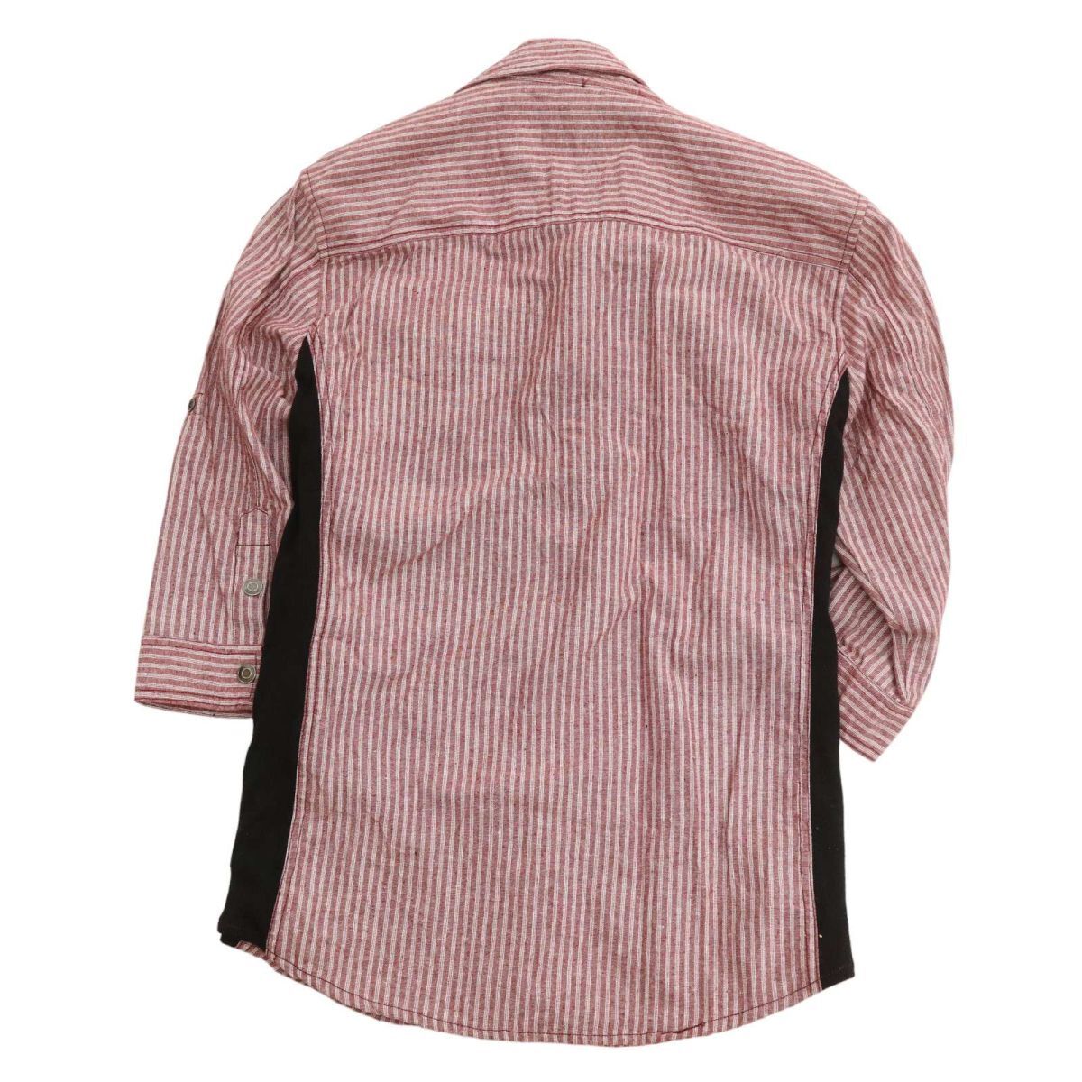 semantic designse man tik дизайн воротник тросик * лен linen7 минут рукав переключатель полоса рубашка work shirt Sz.LL мужской C4T01804_2#M