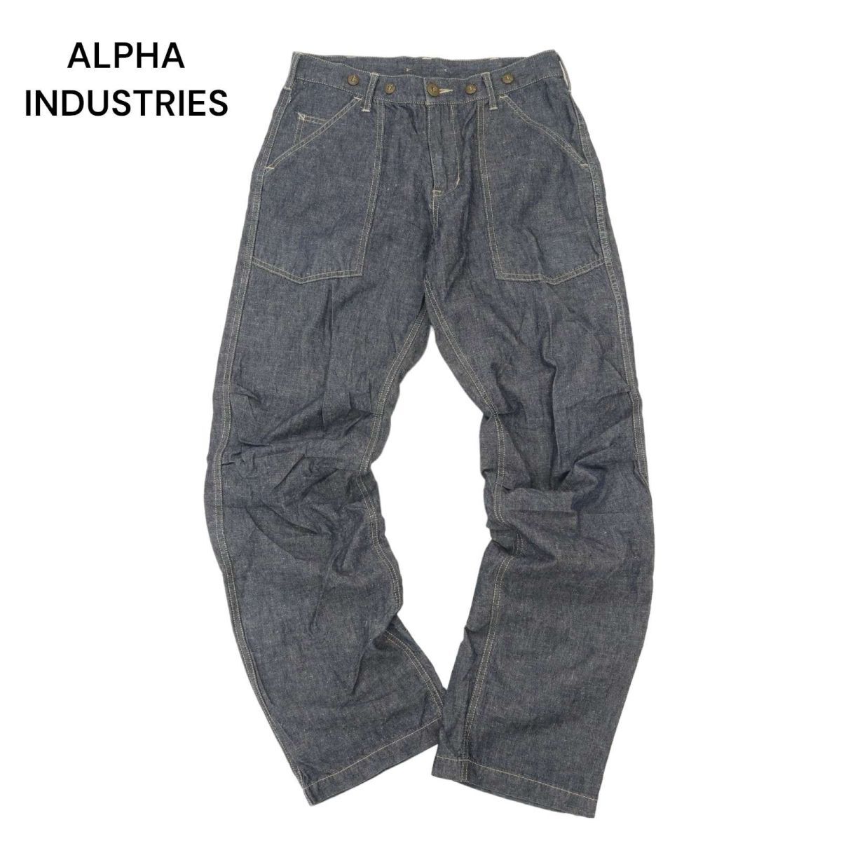 ALPHA INDUSTRIES アルファ 通年 ストレート ワーク ベイカー デニム シャンブレー★ パンツ ジーンズ Sz.S　メンズ　C4B01261_3#R_画像1