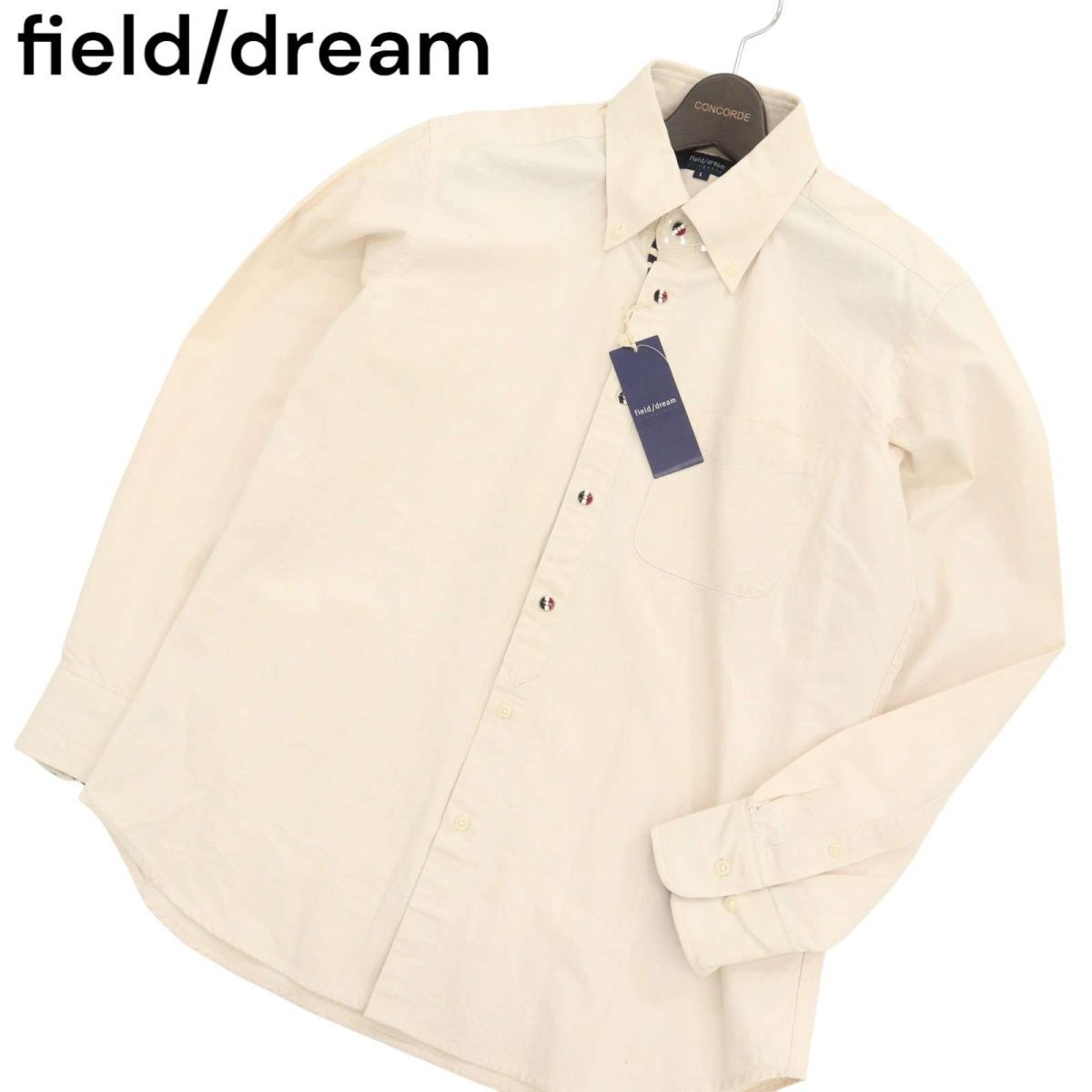 未使用★ field/dream フィールドドリーム オンワード樫山 長袖 ボタンダウン ワイシャツ Sz.L　メンズ ビジカジ 生成り　C4T02365_3#C_画像1