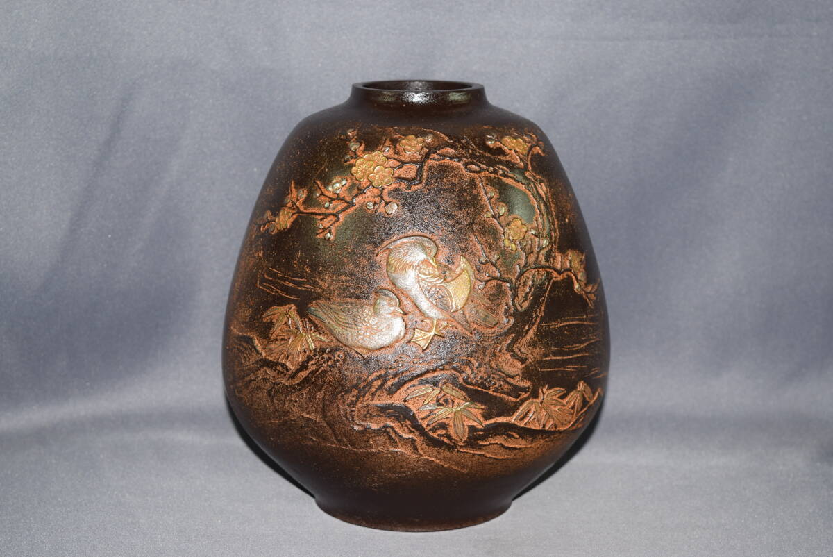 龍仙作 銅製大花瓶 Yahoo!オークション - 高岡銅器 龍仙 作 鋳銅 花瓶 花入 花器 華
