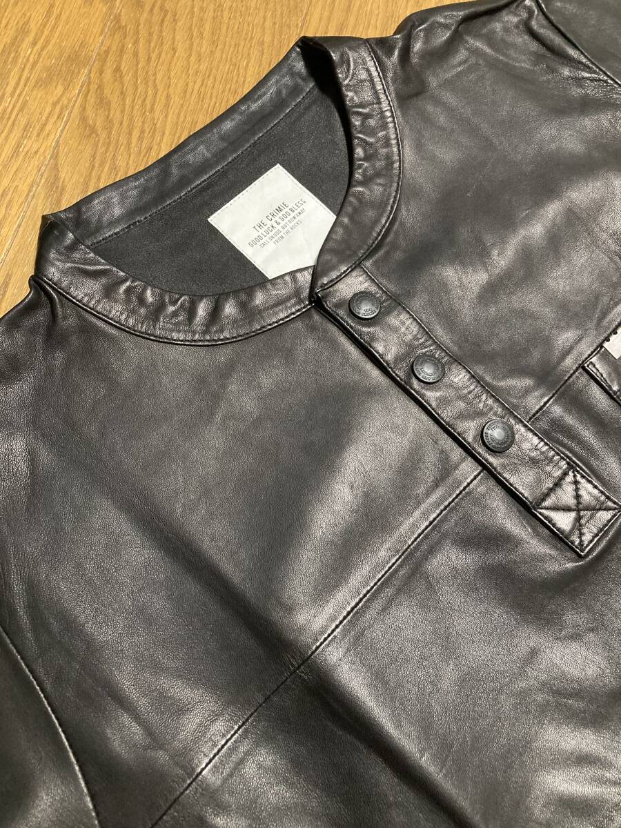  beautiful goods *[CRIMIE] 21SS regular price 63,800 LEATHER HENRLY NECK SHIRT Henley neckline short sleeves leather shirt M sheep leather black CR1-02A1-SS31 Crimie 